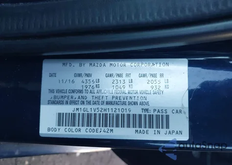 2017 Mazda Mazda6 Touring из США, поврежденный, VIN JM1GL1V52H1121019